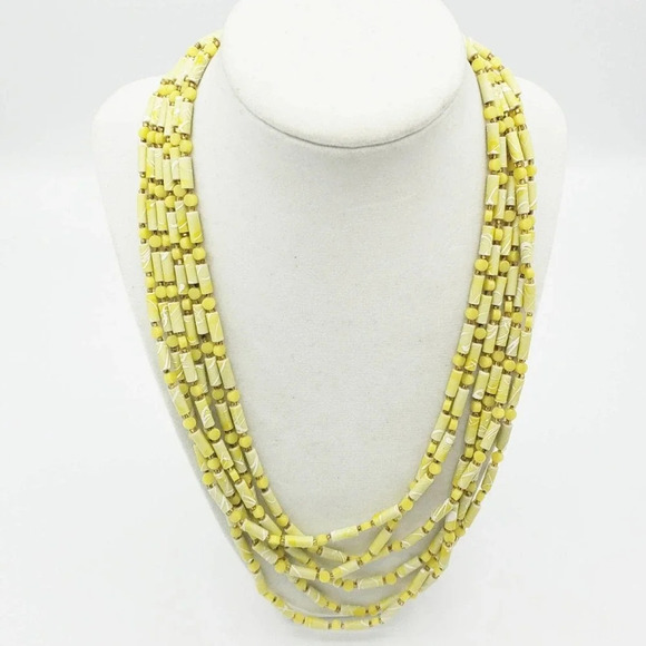 Vintage Beaded Necklace | Yellow & White | 60s - Picture 1 of 5